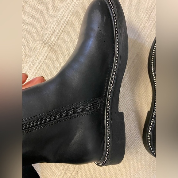 Zara Chic Black Leather Boots with Silver Studs Sz 33 - Picture 10 of 10